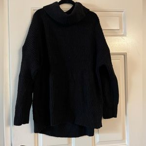 Black oversized cowl turtleneck sweater